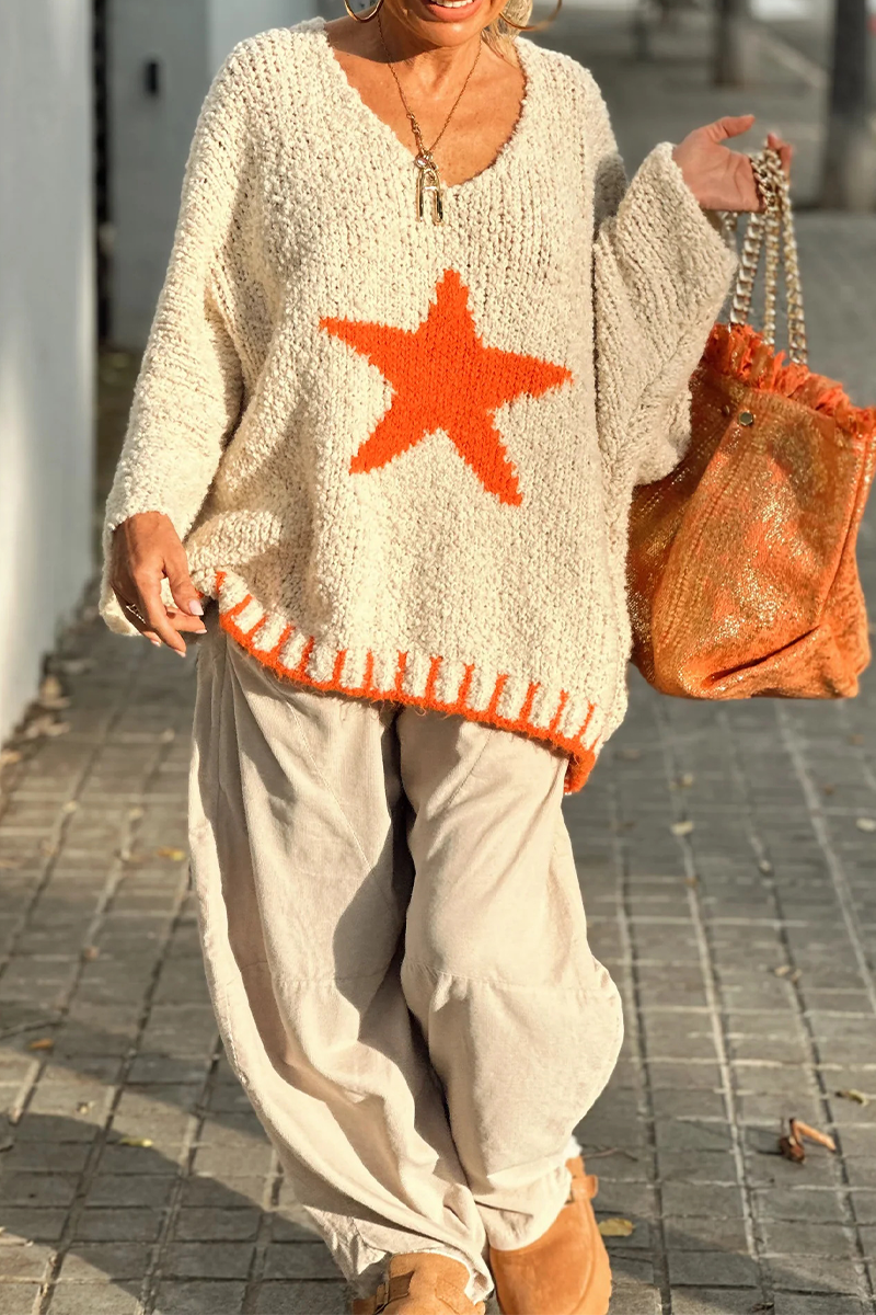 Casual Street The stars Weave Contrast V Neck Sweaters