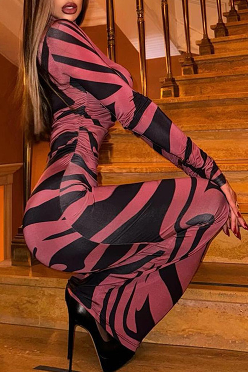 Robe-jupe sexy à imprimé serpent, rayures contrastées, demi-col montant, une seule épaule.