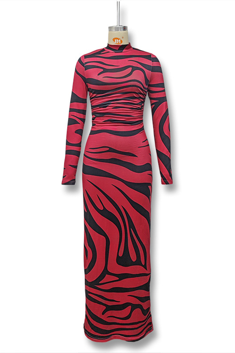 Robe-jupe sexy à imprimé serpent, rayures contrastées, demi-col montant, une seule épaule.