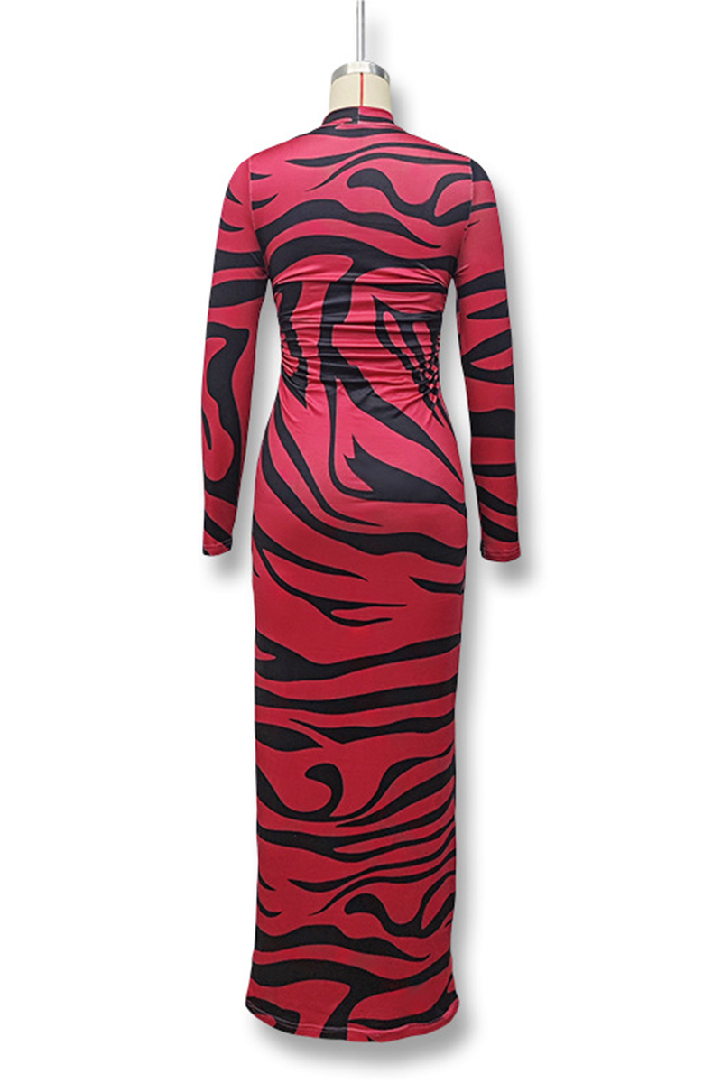 Robe-jupe sexy à imprimé serpent, rayures contrastées, demi-col montant, une seule épaule.