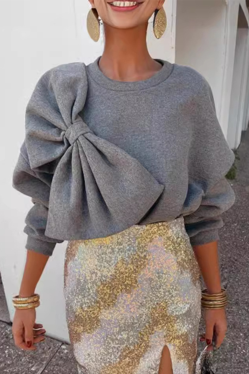 Sweats décontractés à col rond, unis, ornés d'un nœud.