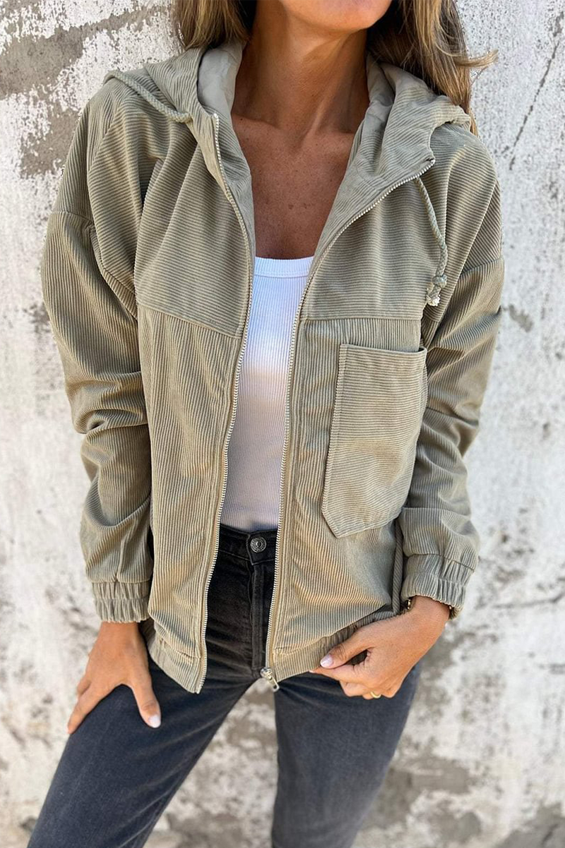 Vêtements d'extérieur décontractés à capuche avec fermeture éclair et poches (5 couleurs)