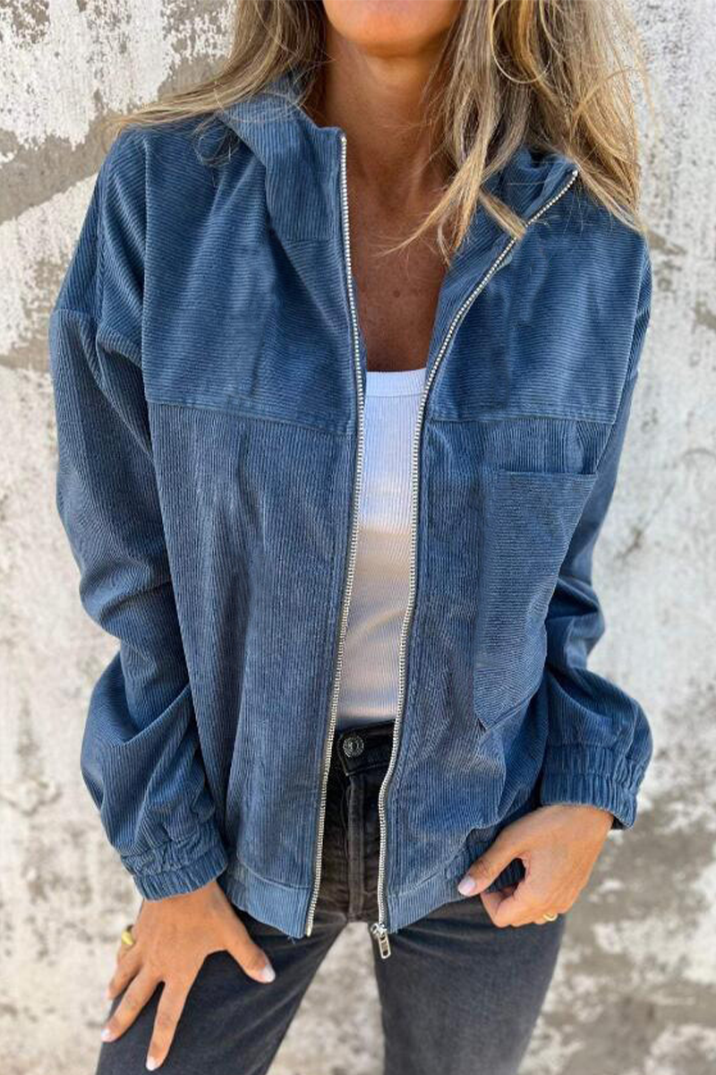 Vêtements d'extérieur décontractés à capuche avec fermeture éclair et poches (5 couleurs)