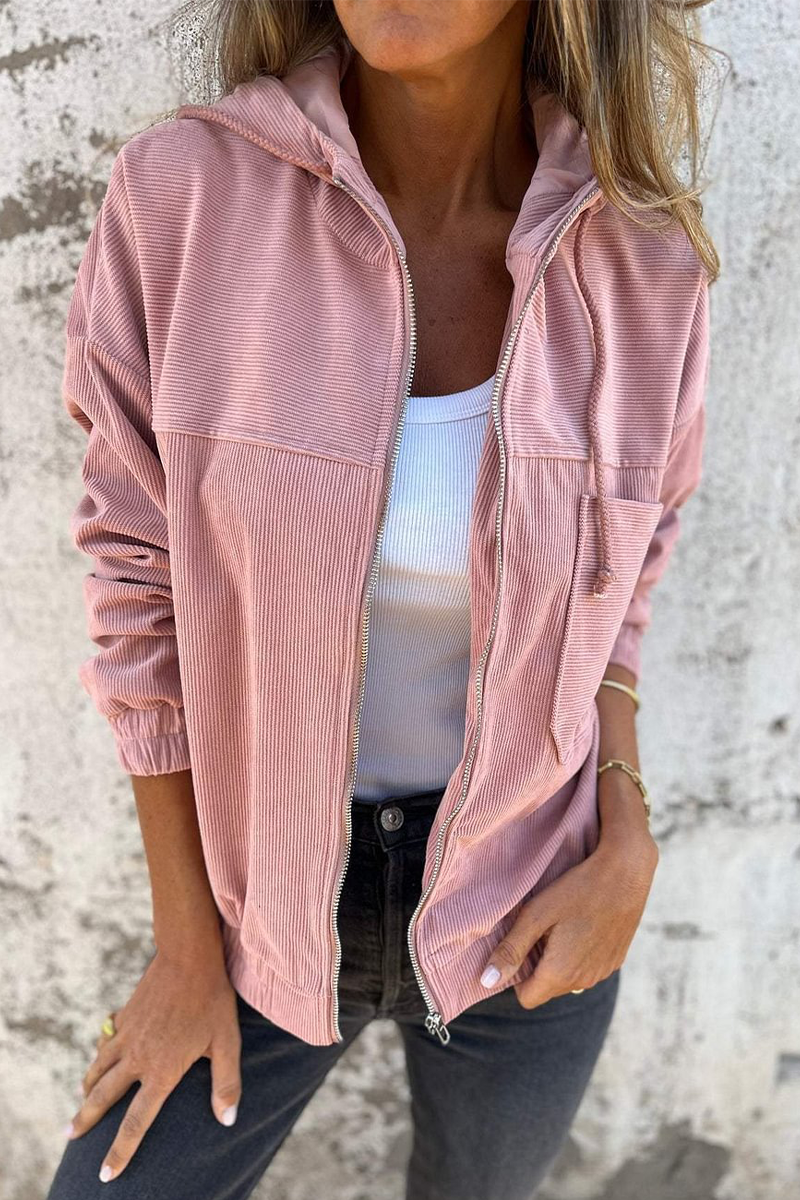 Vêtements d'extérieur décontractés à capuche avec fermeture éclair et poches (5 couleurs)