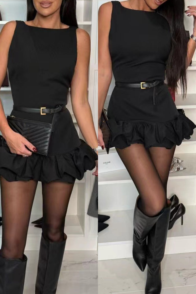 Robes décontractées sans manches à col rond et volants (3 couleurs)