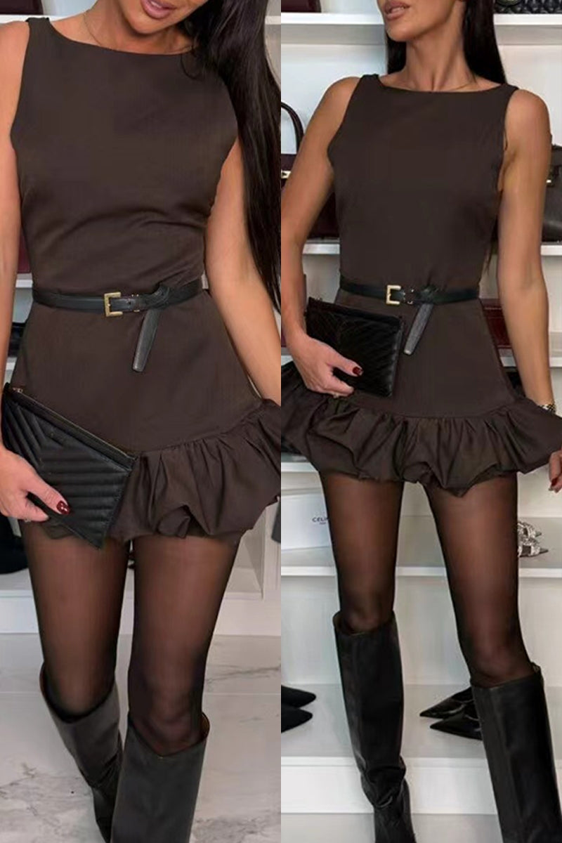 Robes décontractées sans manches à col rond et volants (3 couleurs)