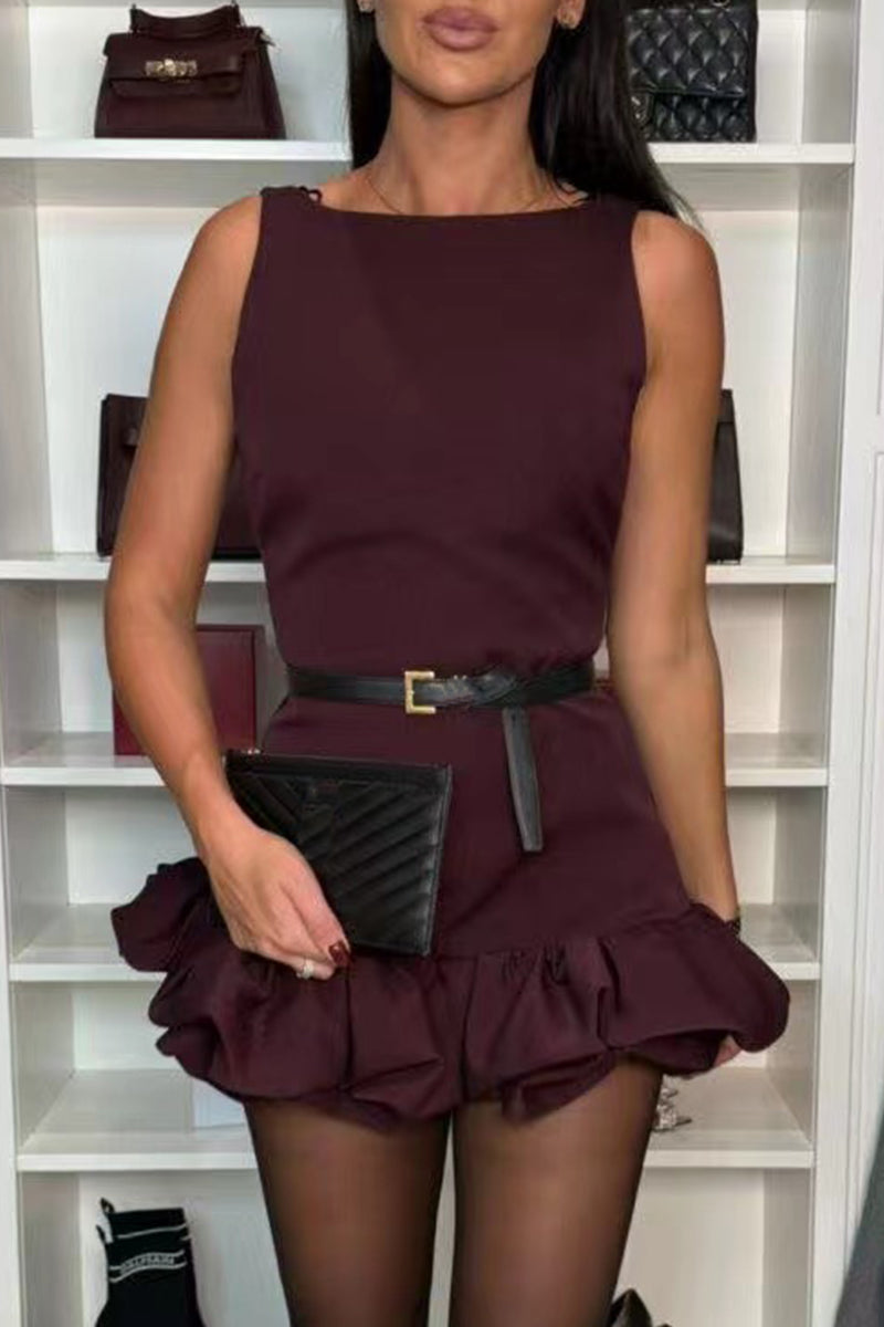 Robes décontractées sans manches à col rond et volants (3 couleurs)