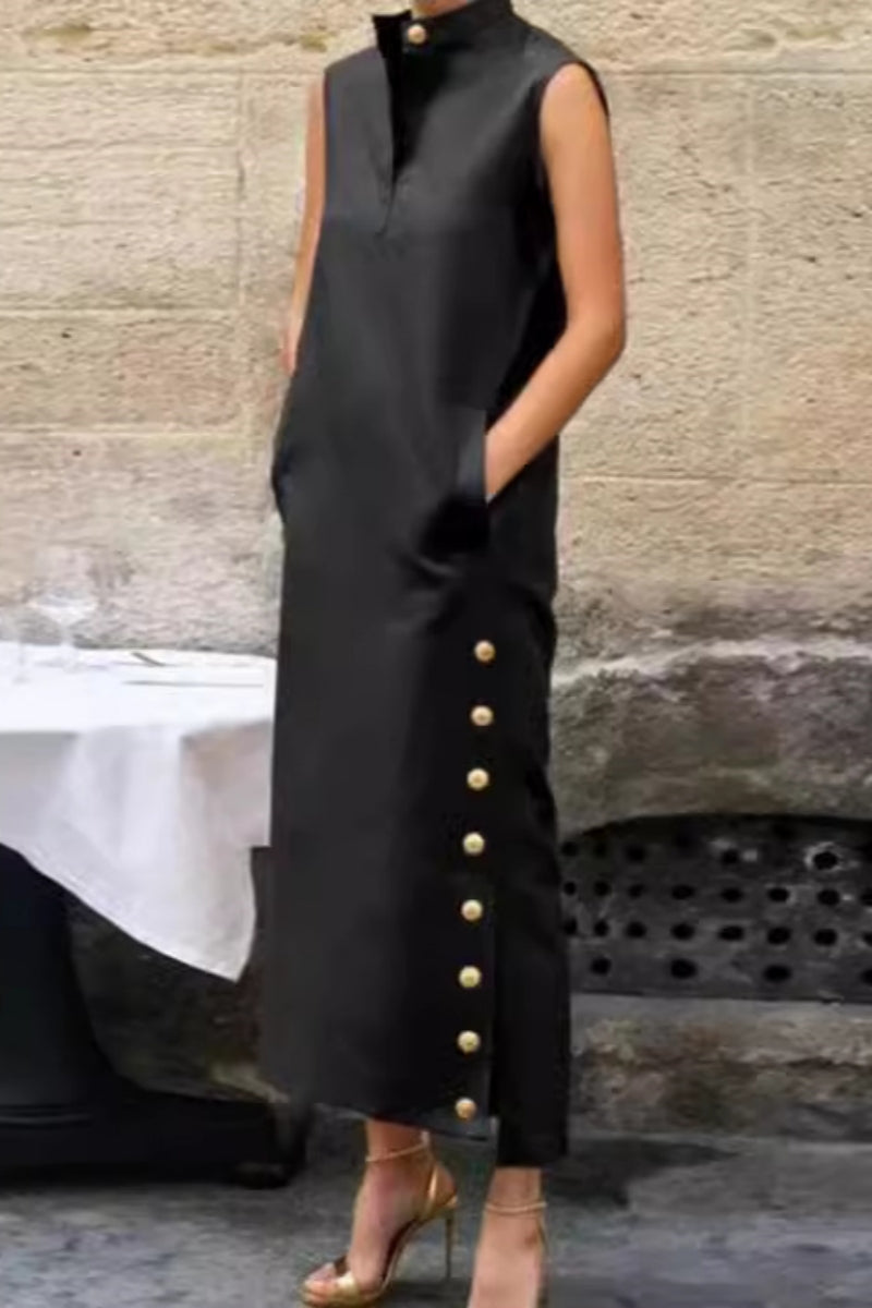 Robes longues décontractées à col mandarin, avec fente et poches.