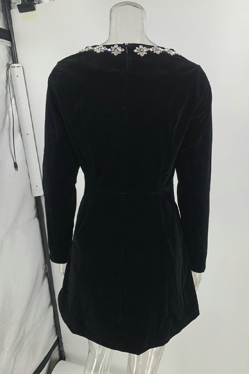 Elegant Pocket Rhinestone Decor Square Neck A Line Dresses(3 Colors)