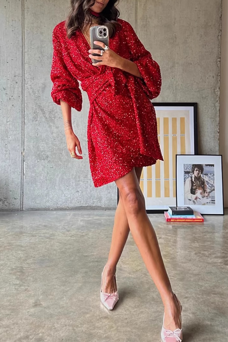 Robes Sexy en Dentelle à Volants et Décolleté en V (4 Couleurs)