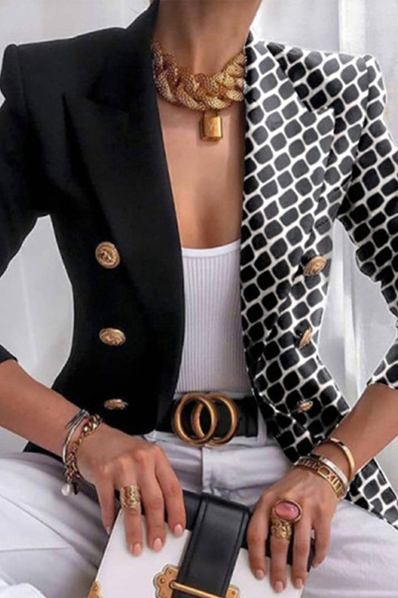 Vêtements d'extérieur décontractés à pois, imprimé léopard, boutons contrastés, col montant (4 couleurs)