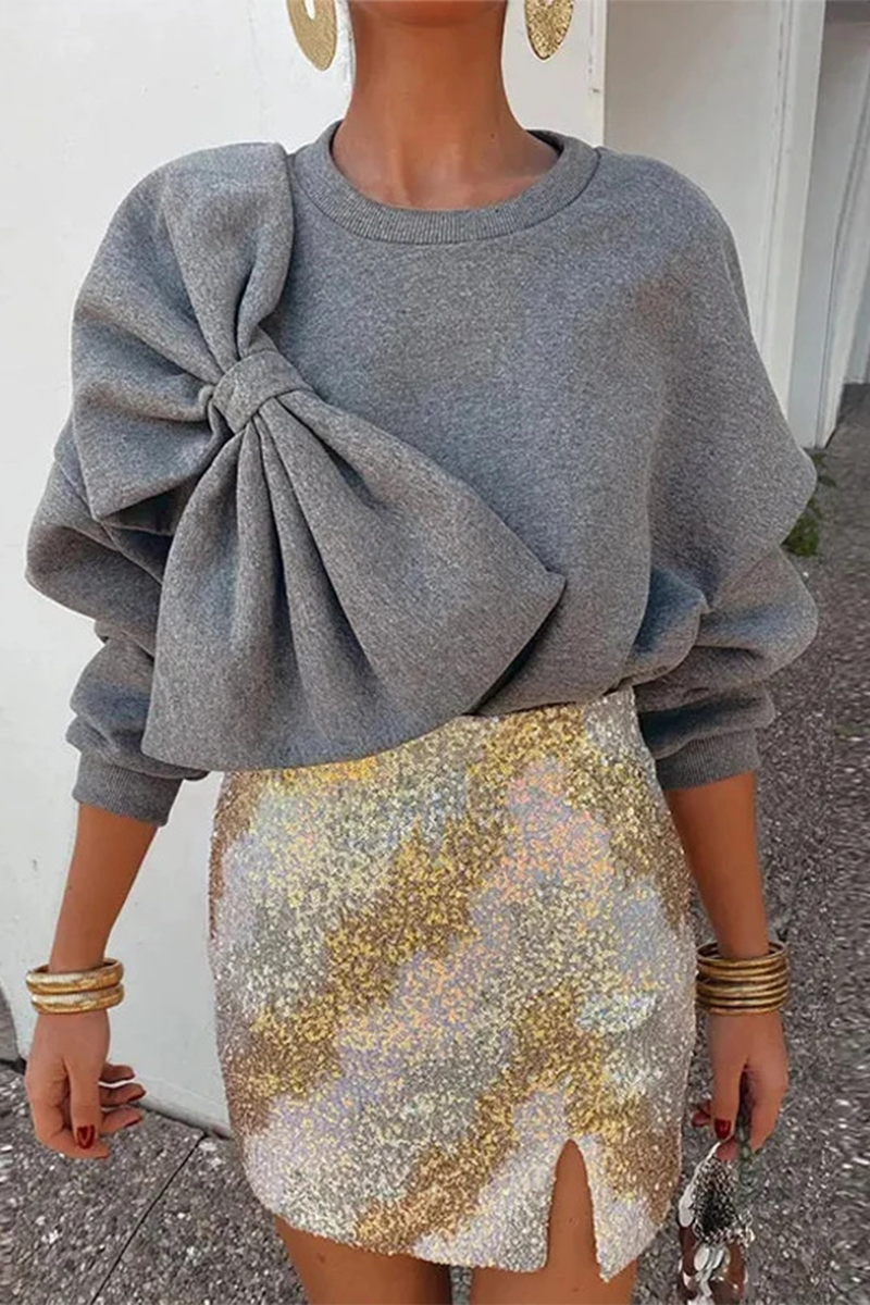 Sweats décontractés à col rond avec décor nœud (5 couleurs)