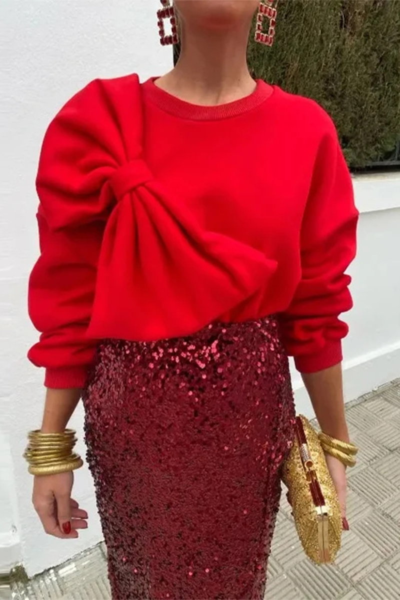 Sweats décontractés à col rond avec décor nœud (5 couleurs)