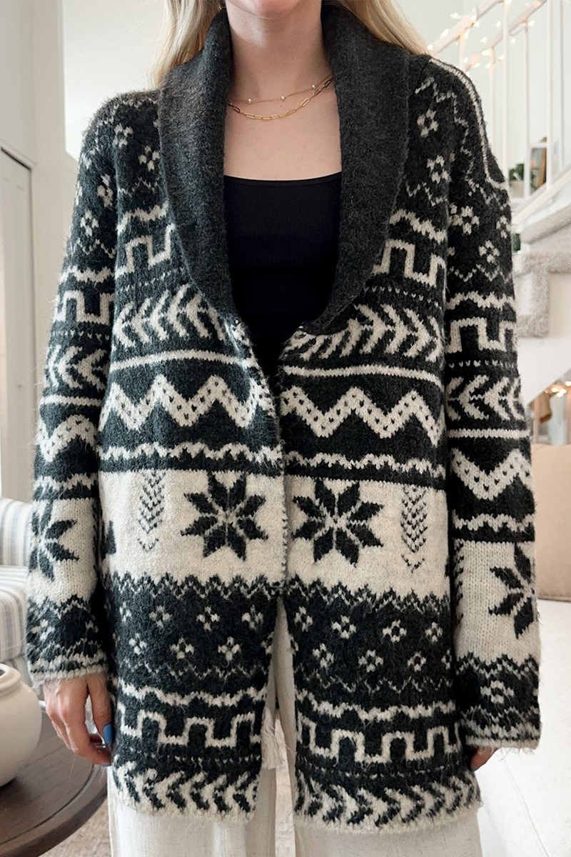 Vêtements d'extérieur décontractés à manches frangées, poches à motifs flocons de neige, col montant à lacets.