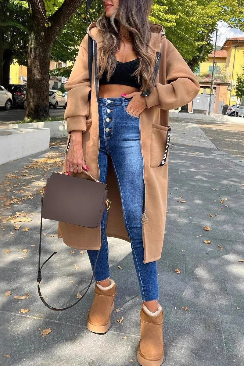 Vêtements d'extérieur à capuche zippés, style streetwear décontracté, avec poches et empiècements (5 couleurs)