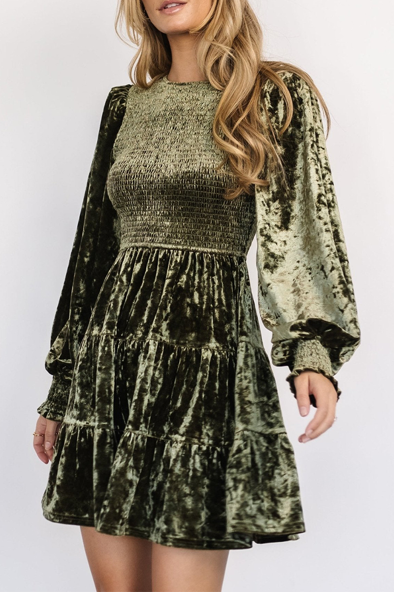 Robes décontractées à volants en velours, col rond, style A-line, pour tous les jours (4 couleurs)