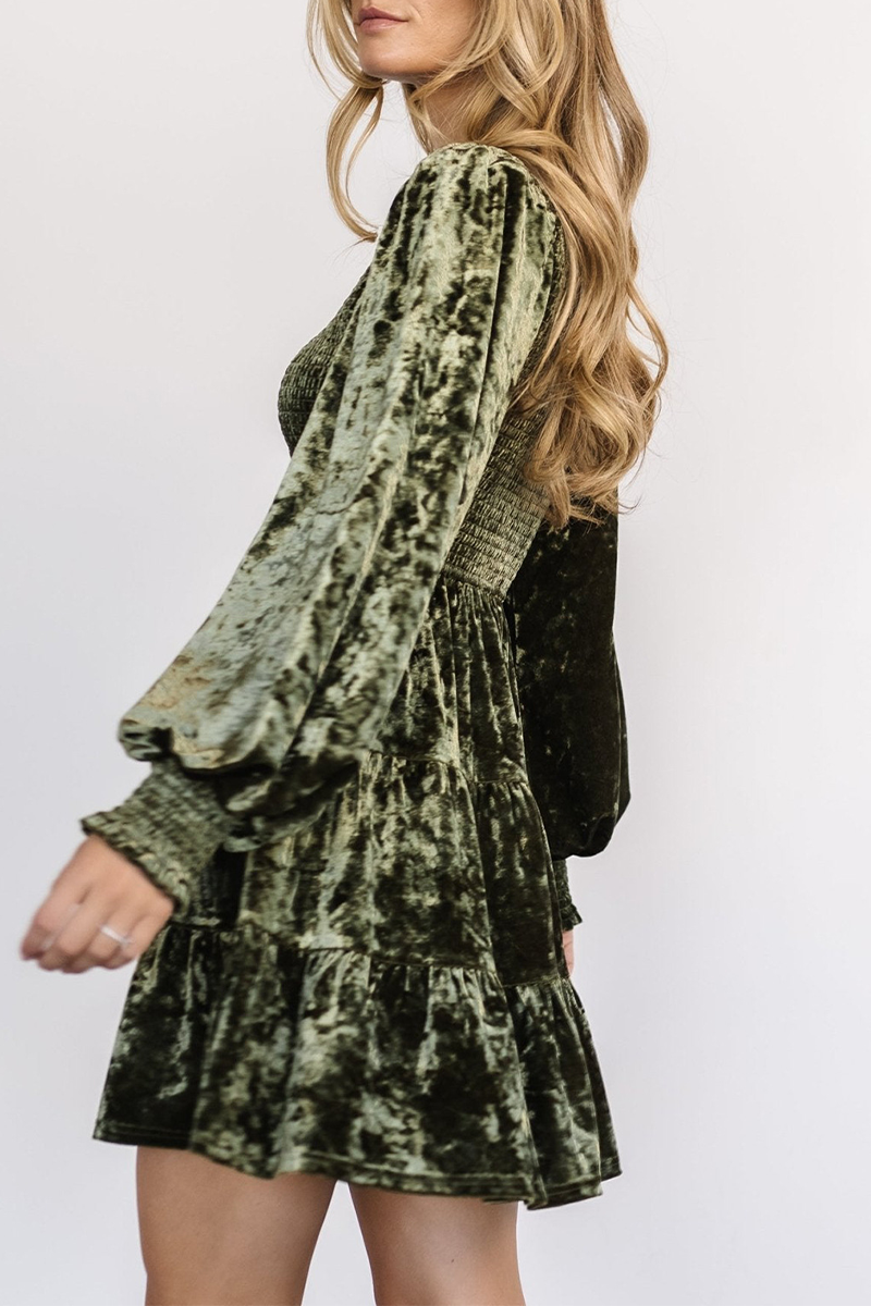 Robes décontractées à volants en velours, col rond, style A-line, pour tous les jours (4 couleurs)