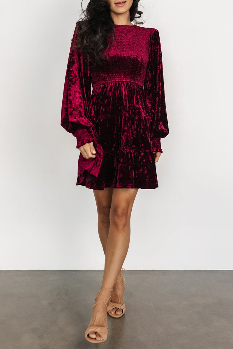 Robes décontractées à volants en velours, col rond, style A-line, pour tous les jours (4 couleurs)