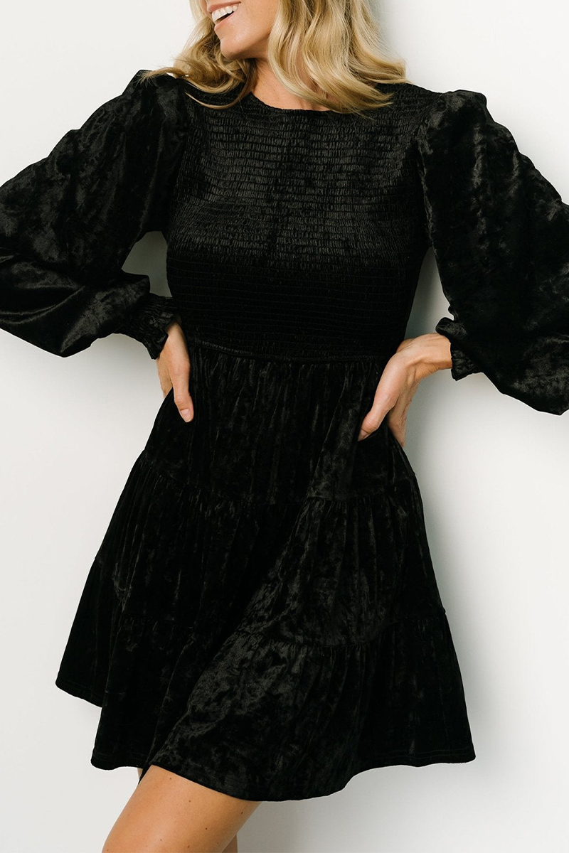 Robes décontractées à volants en velours, col rond, style A-line, pour tous les jours (4 couleurs)