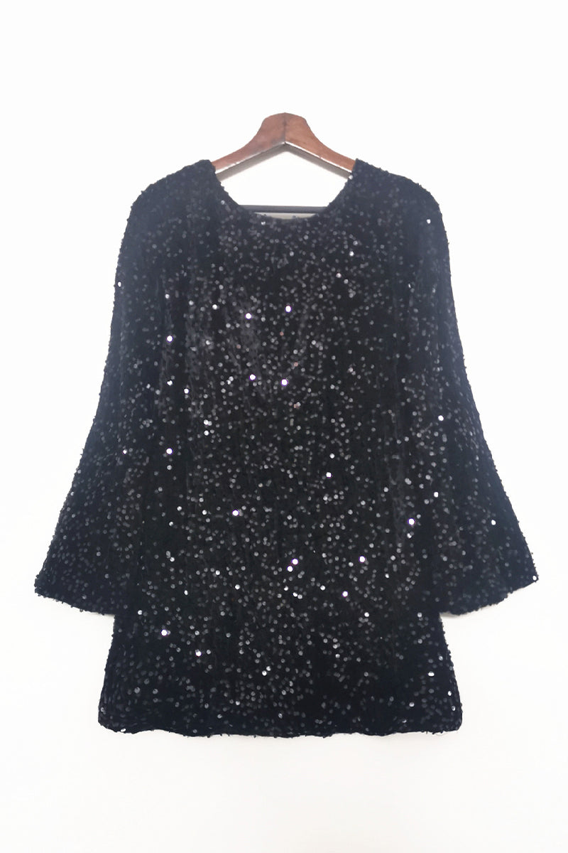 Sexy Sequins Lace Up Backless O Neck A Line Dresses