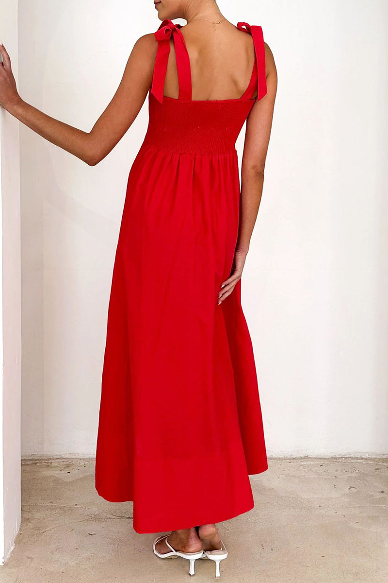 Robes décontractées à porter au quotidien, à lacets, avec décolleté carré et bretelles (3 couleurs)