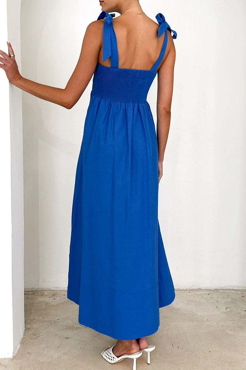 Robes décontractées à porter au quotidien, à lacets, avec décolleté carré et bretelles (3 couleurs)