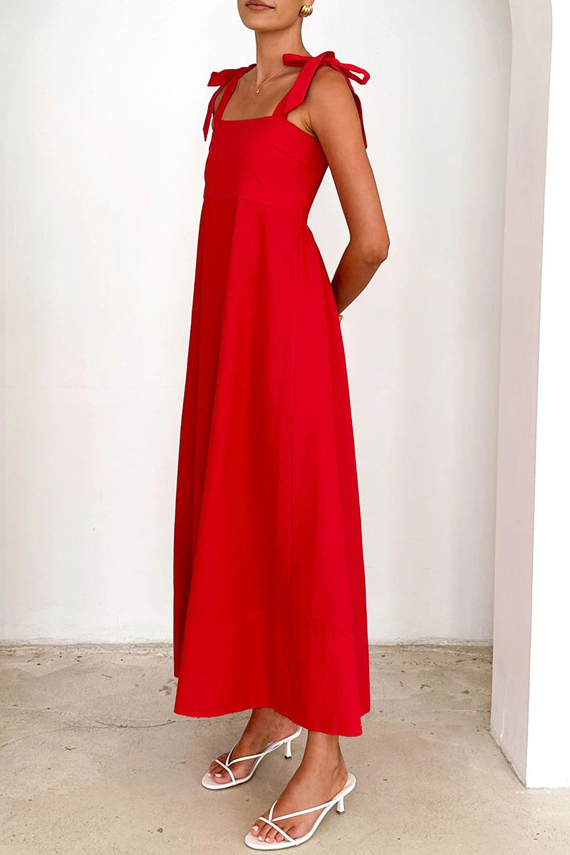 Robes décontractées à porter au quotidien, à lacets, avec décolleté carré et bretelles (3 couleurs)