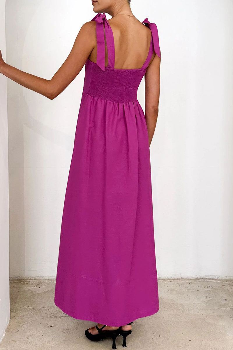 Robes décontractées à porter au quotidien, à lacets, avec décolleté carré et bretelles (3 couleurs)