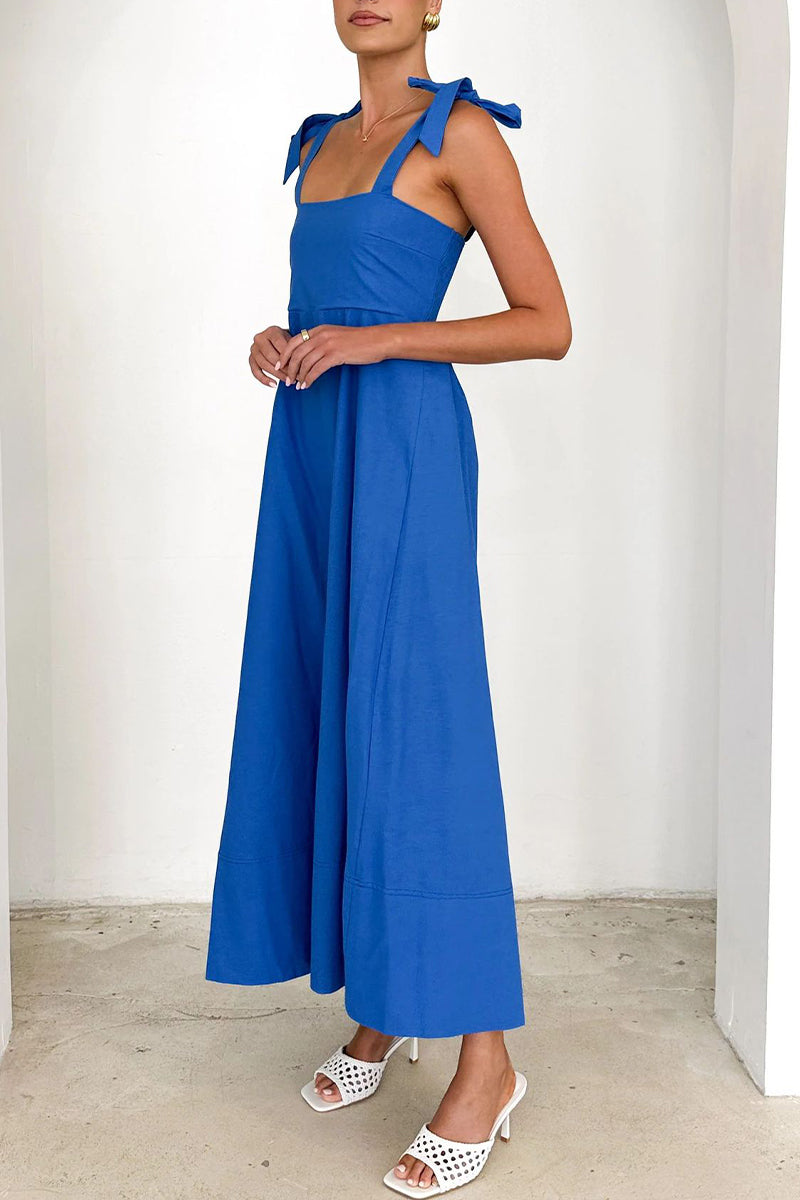 Robes décontractées à porter au quotidien, à lacets, avec décolleté carré et bretelles (3 couleurs)