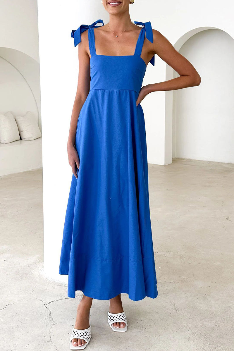 Robes décontractées à porter au quotidien, à lacets, avec décolleté carré et bretelles (3 couleurs)