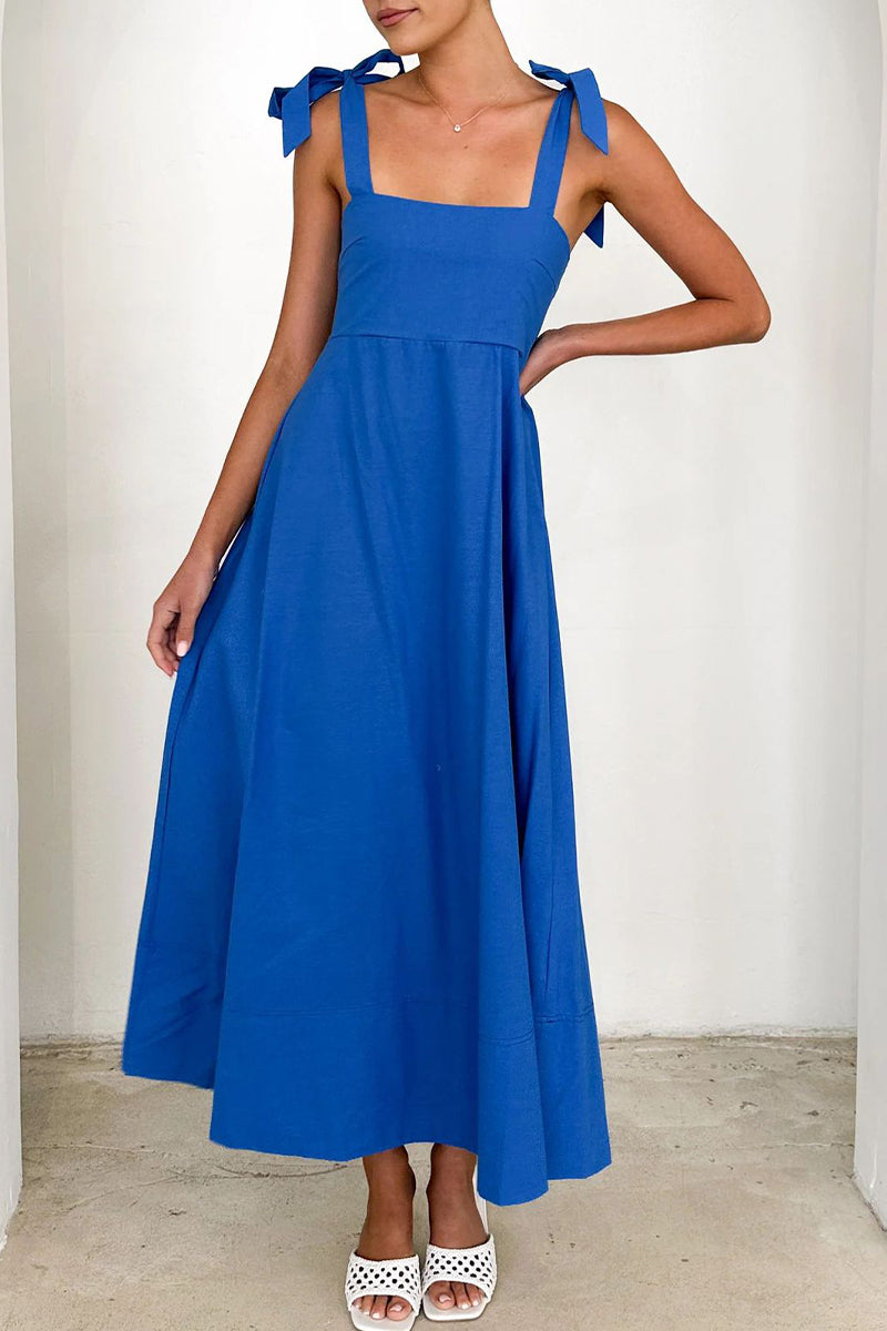 Robes décontractées à porter au quotidien, à lacets, avec décolleté carré et bretelles (3 couleurs)