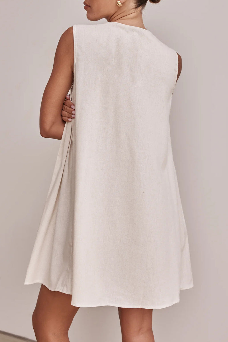 Robes décontractées à lacets, col rond, plissées, pour tous les jours (4 couleurs)