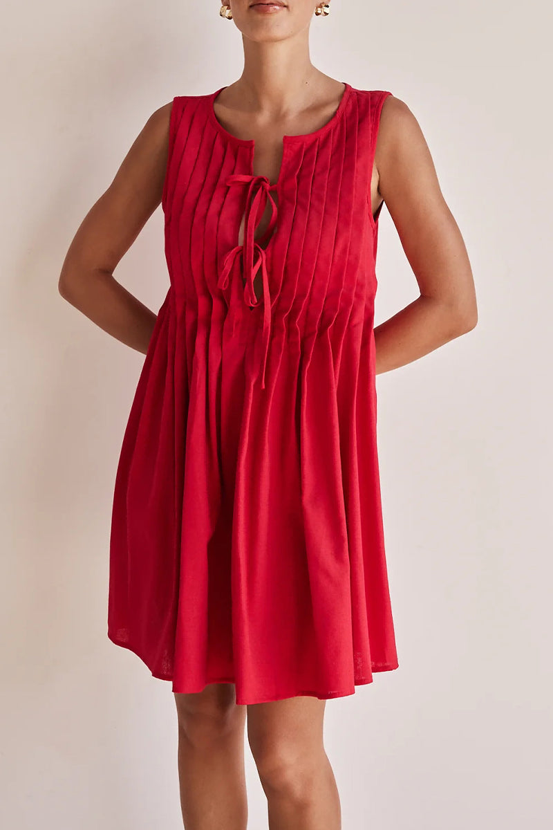 Robes décontractées à lacets, col rond, plissées, pour tous les jours (4 couleurs)