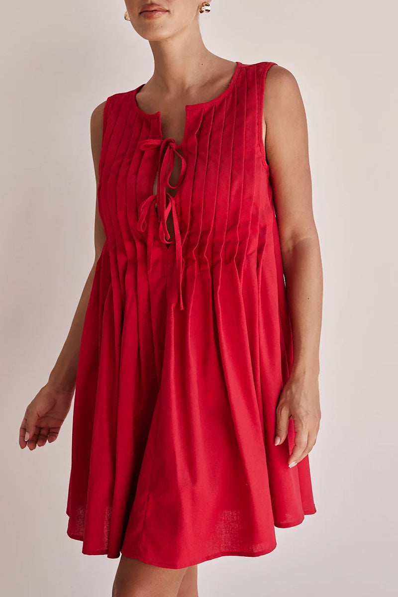 Robes décontractées à lacets, col rond, plissées, pour tous les jours (4 couleurs)