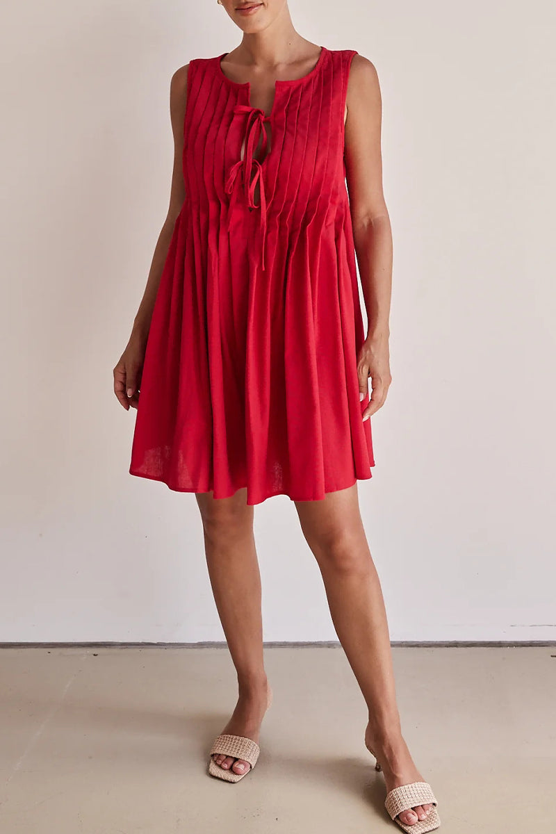 Robes décontractées à lacets, col rond, plissées, pour tous les jours (4 couleurs)