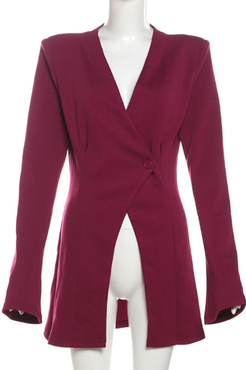 Vêtements d'extérieur décontractés, couleur unie, boutons, col en V (3 couleurs)