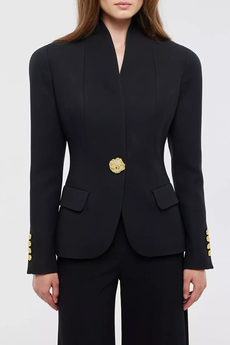 Vêtements d'extérieur décontractés, couleur unie, boutons, col en V.