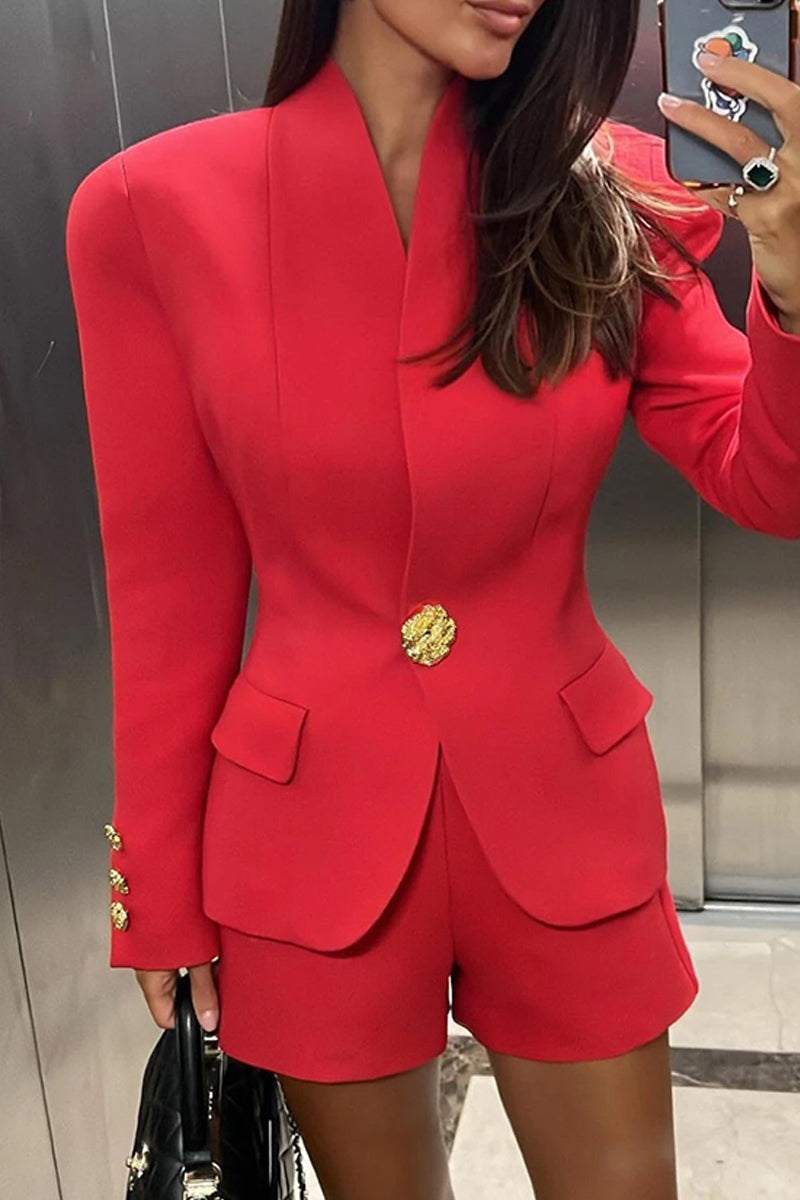 Vêtements d'extérieur décontractés, couleur unie, boutons, col en V.