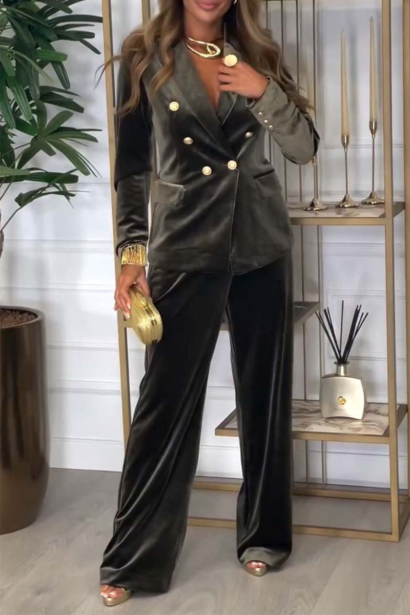 Ensemble deux pièces décontracté pour tous les jours, en velours, avec boutons, empiècements, col montant et manches longues (3 couleurs)