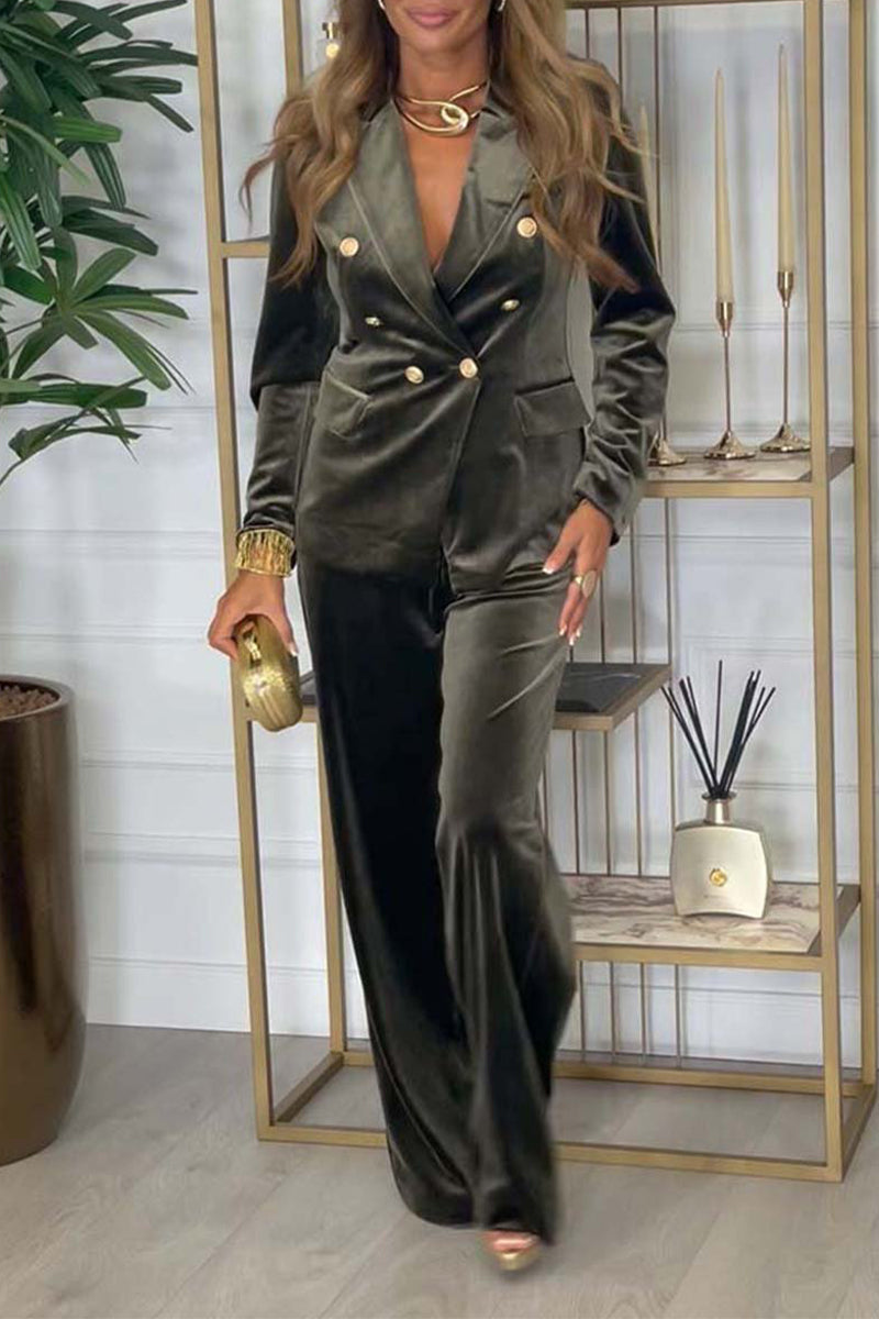 Ensemble deux pièces décontracté pour tous les jours, en velours, avec boutons, empiècements, col montant et manches longues (3 couleurs)