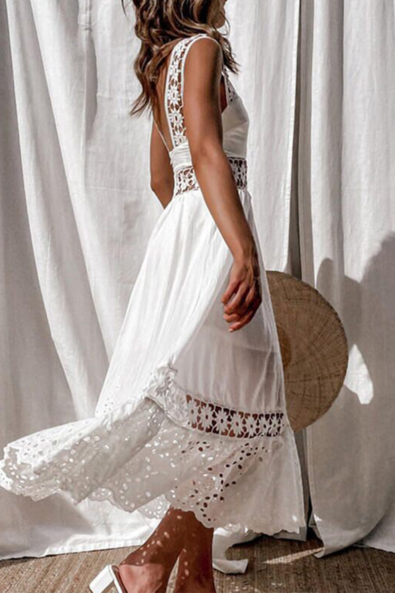 Robes décontractées à porter au quotidien, en patchwork de dentelle, avec décolleté carré et bretelles.