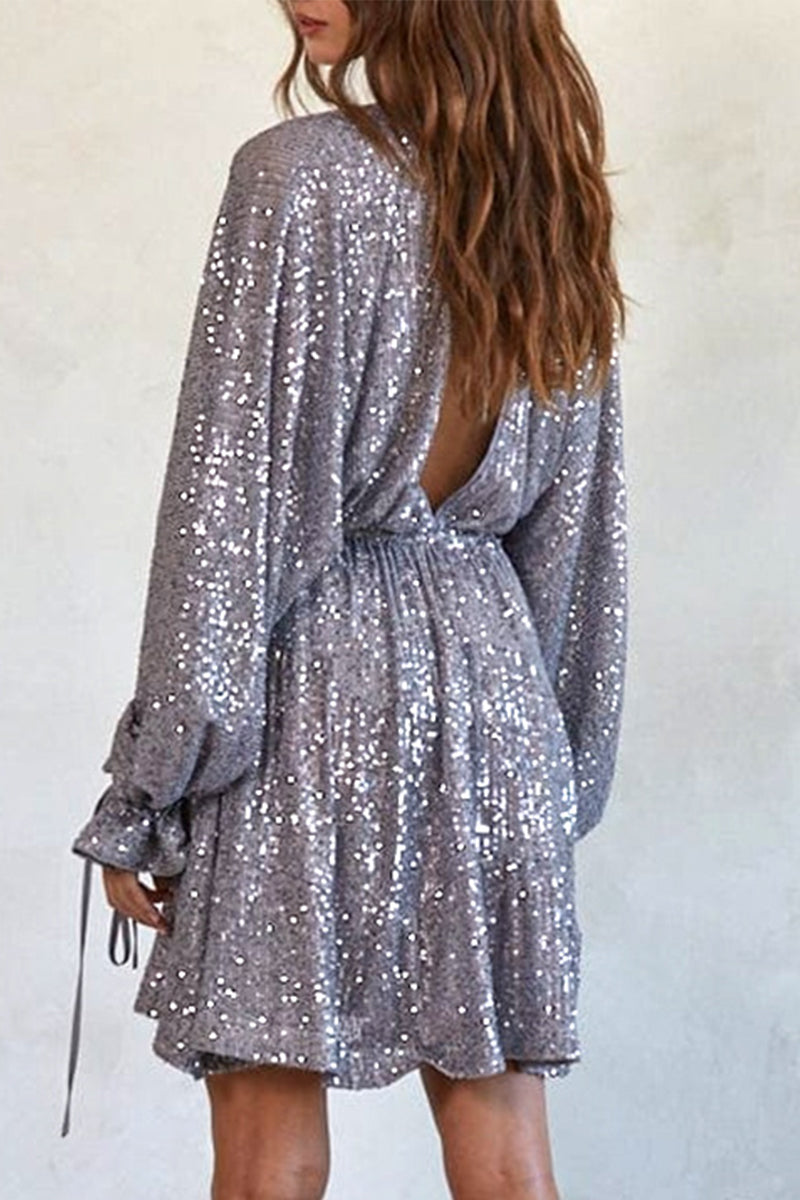 Robes Sexy à Volants et Perles, Décolleté en V, Irregulières (4 Couleurs)