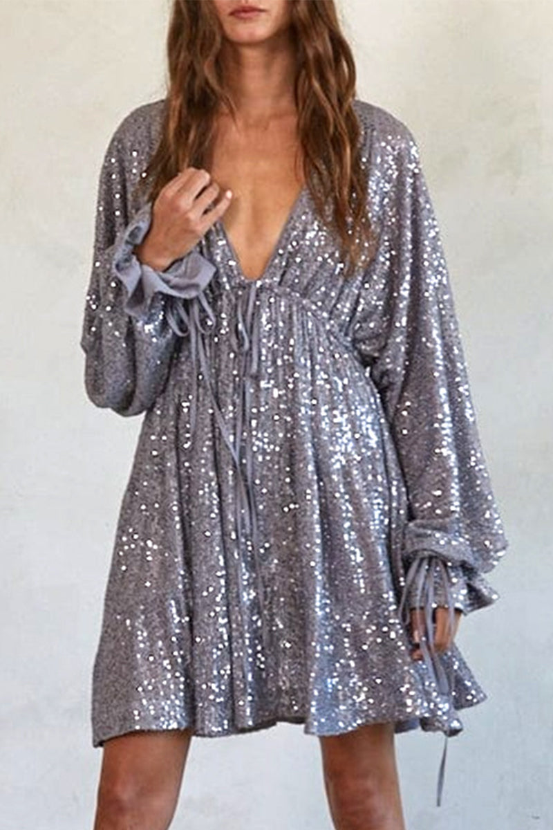 Robes Sexy à Volants et Perles, Décolleté en V, Irregulières (4 Couleurs)