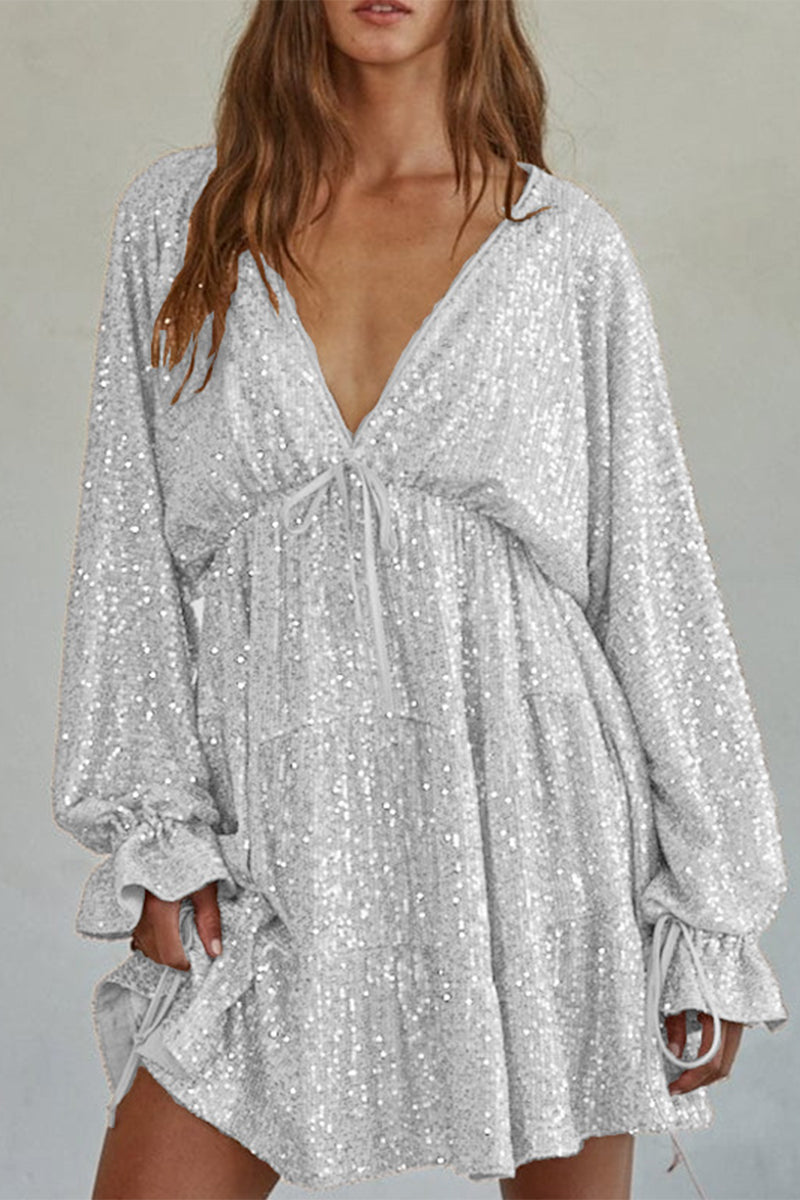 Robes Sexy à Volants et Perles, Décolleté en V, Irregulières (4 Couleurs)