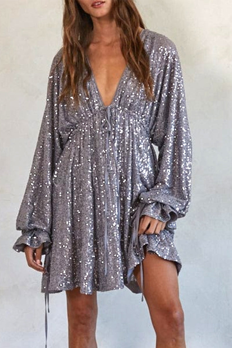 Robes Sexy à Volants et Perles, Décolleté en V, Irregulières (4 Couleurs)