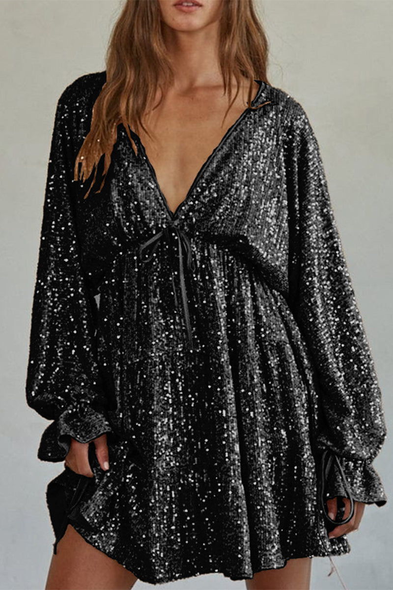 Robes Sexy à Volants et Perles, Décolleté en V, Irregulières (4 Couleurs)