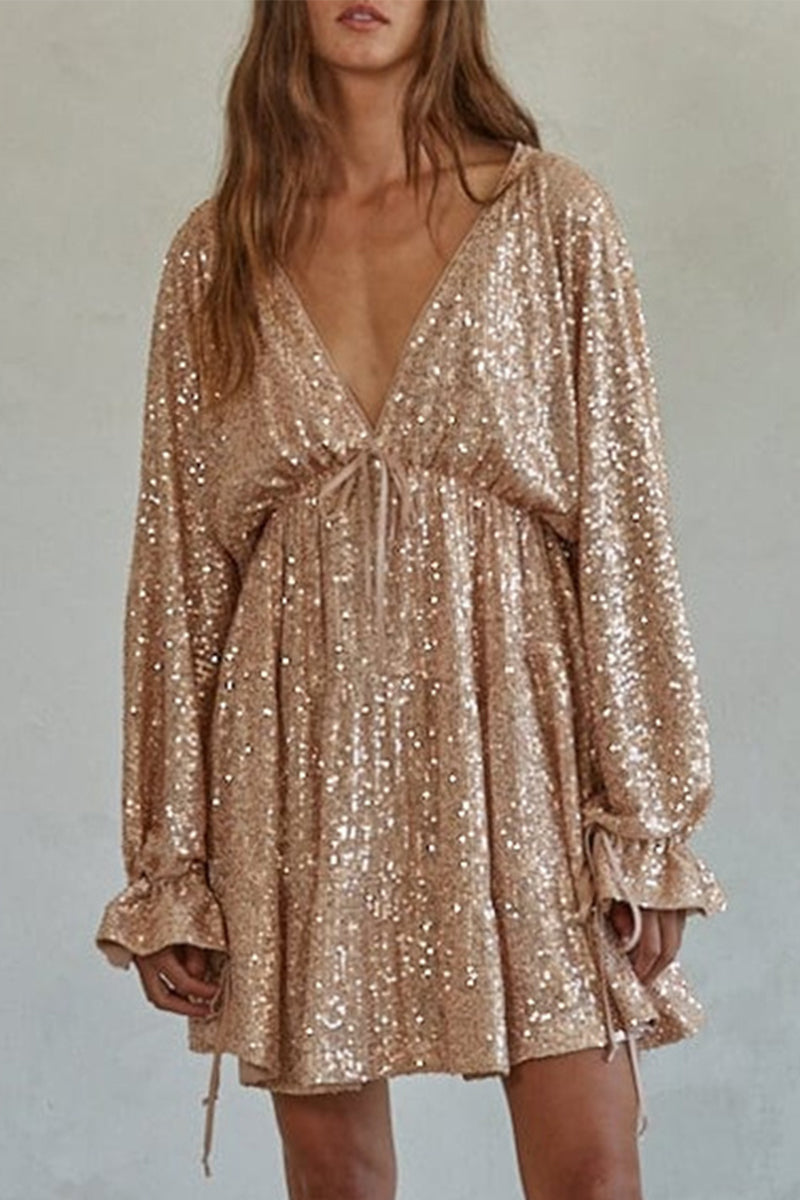 Robes Sexy à Volants et Perles, Décolleté en V, Irregulières (4 Couleurs)