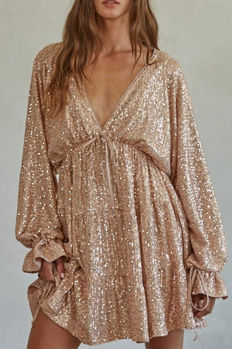 Robes Sexy à Volants et Perles, Décolleté en V, Irregulières (4 Couleurs)