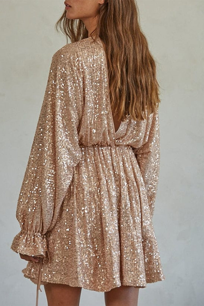 Robes Sexy à Volants et Perles, Décolleté en V, Irregulières (4 Couleurs)