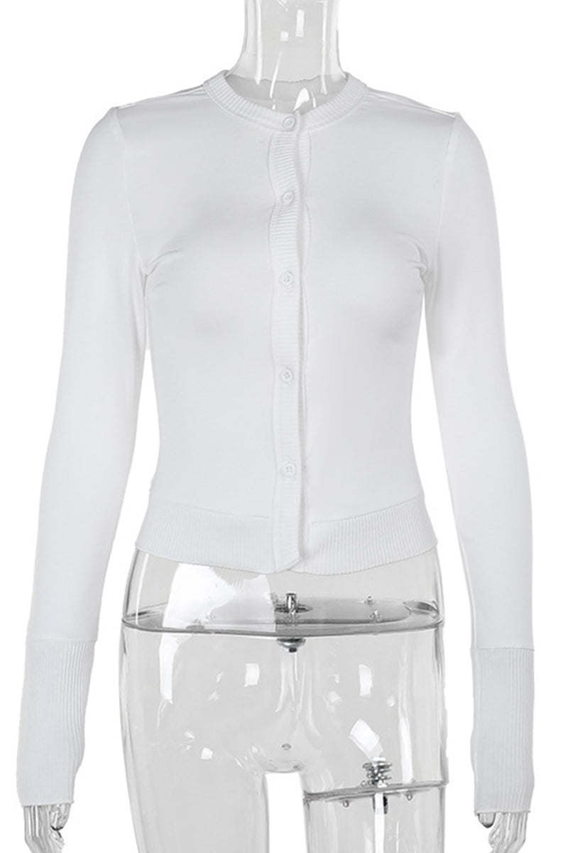 Vêtements d'extérieur décontractés à porter au quotidien, col rond et boutons.